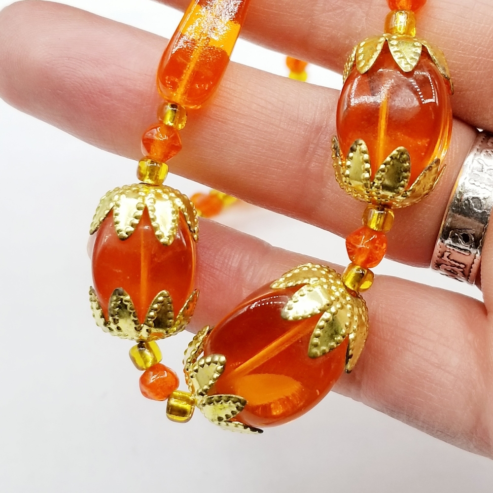 Vintage Orange Czech glass deco beaded necklace - Picture 7 of 7